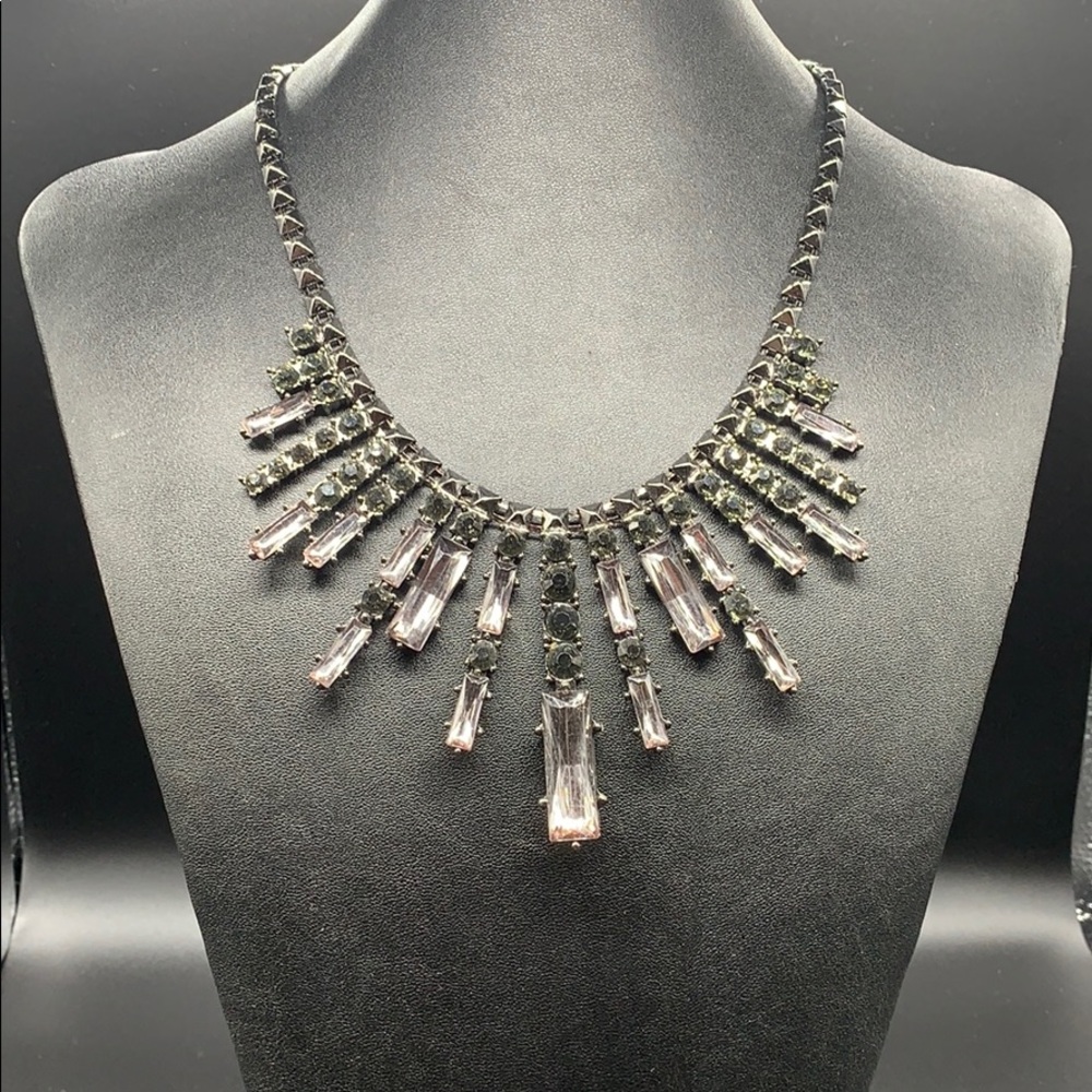 Rhinestone statement necklace gunmetal grey green